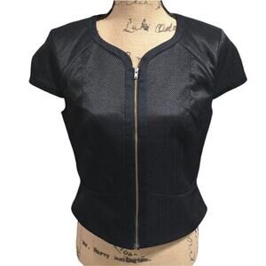 Basque Womens Black Textured Short Sleeve Full Zip Jacket Size 10 884444/21R4601